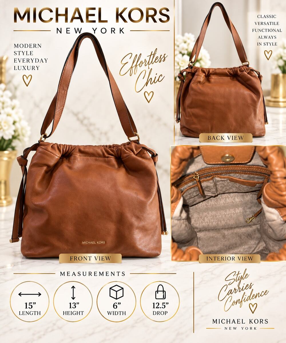 DL042 Michael Kors Angelina Large Convertible Leather Shoulder Bag*Acorn